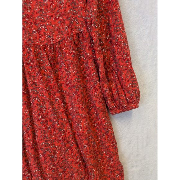 Old Navy Womens XS Red Floral Ditsy Rayon Babydoll Long Sleeve Swing Dress - Picture 7 of 10